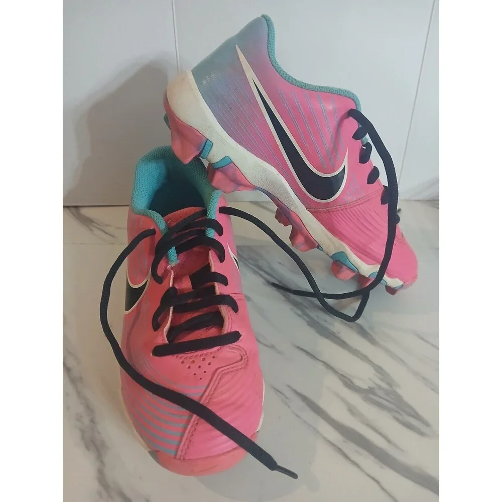 Girls Nike Fast Flex Softball Cleats Size 2Y Teal/Pink